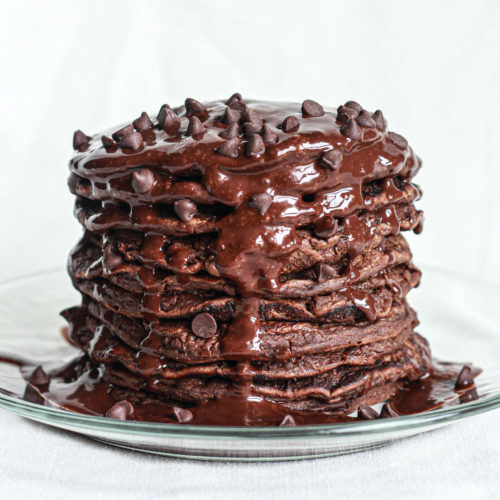 healthy chocolate oatmeal pancakes stack