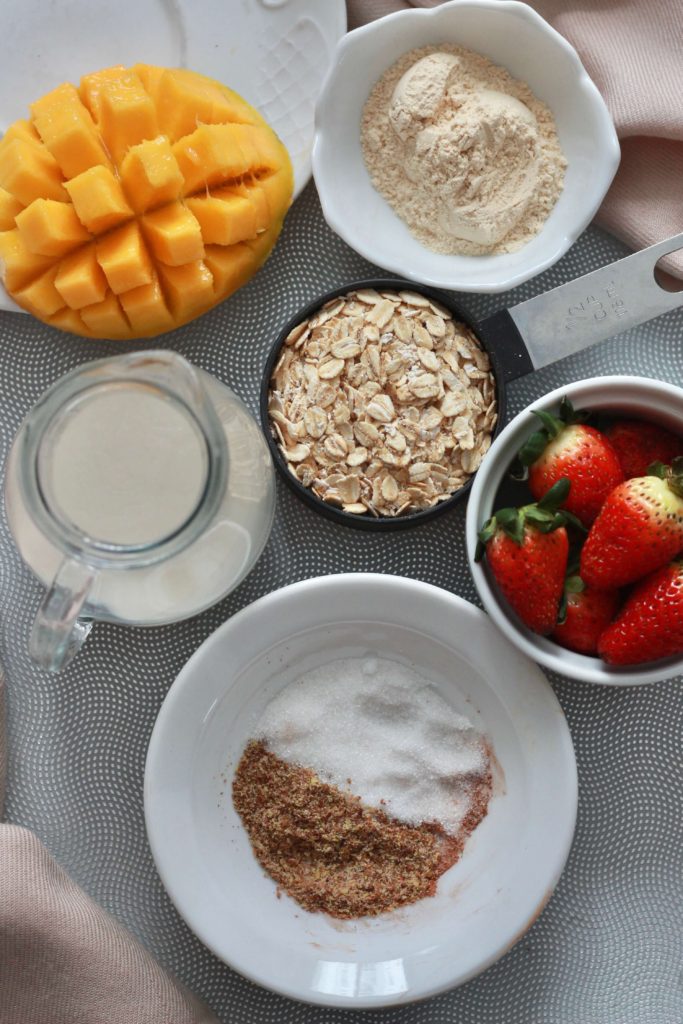 ingredients for strawberry and mango oatmeal