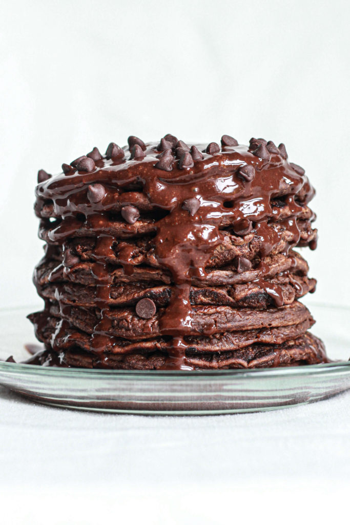 showing chocolate pancakes stack