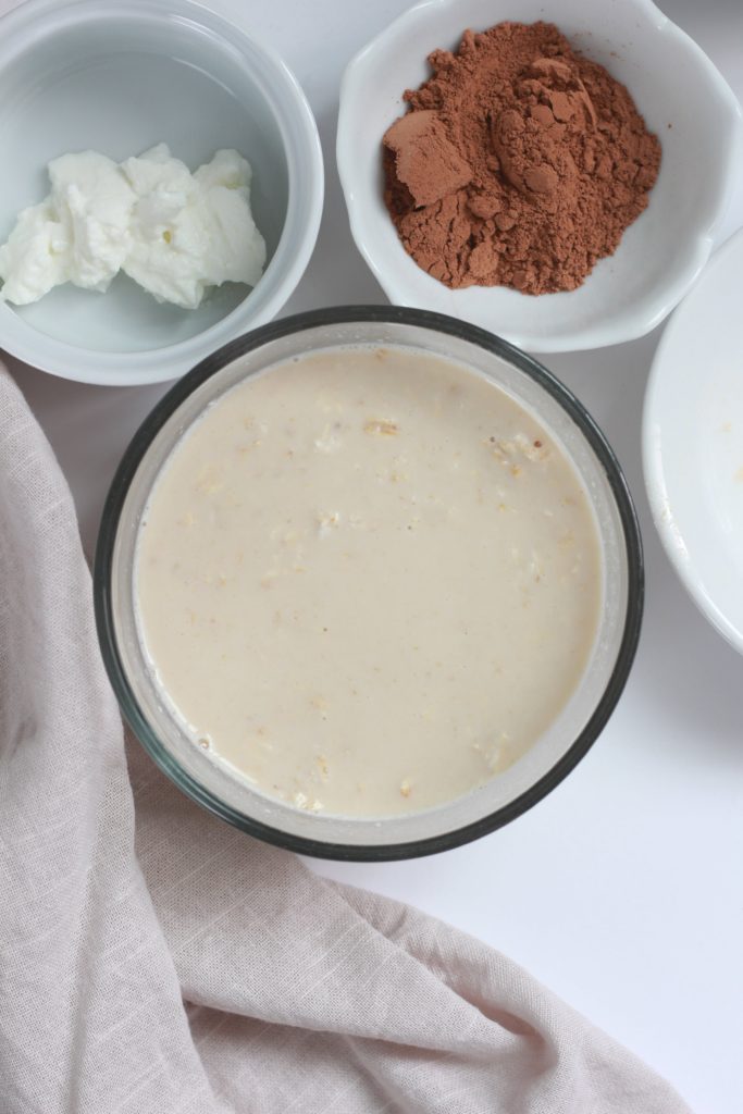 showing wet ingredients for chocolate peanut butter overnight oats