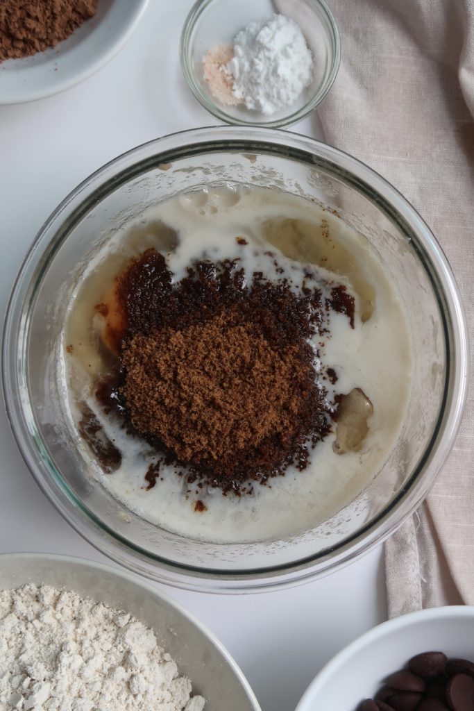 chocolate banana bread mixing