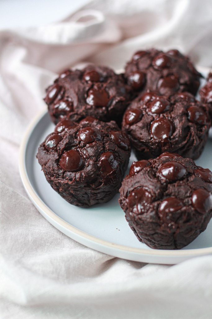 healthy double chocolate oatmeal muffins