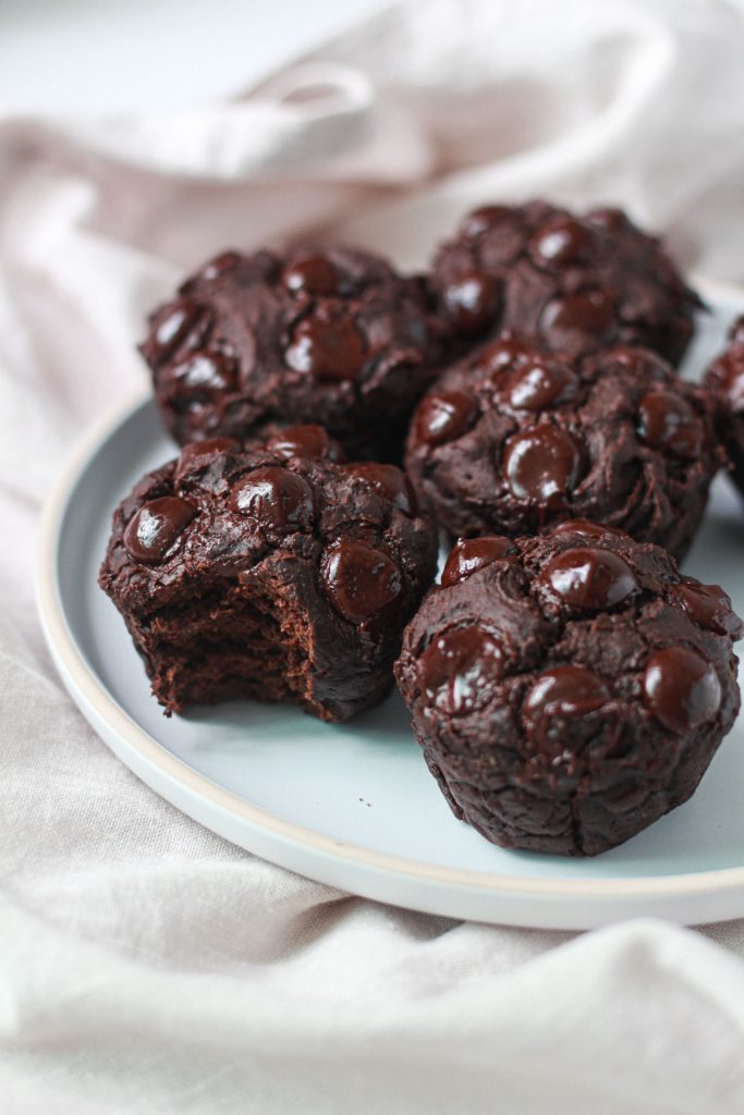 healthy vegan double chocolate oat muffins
