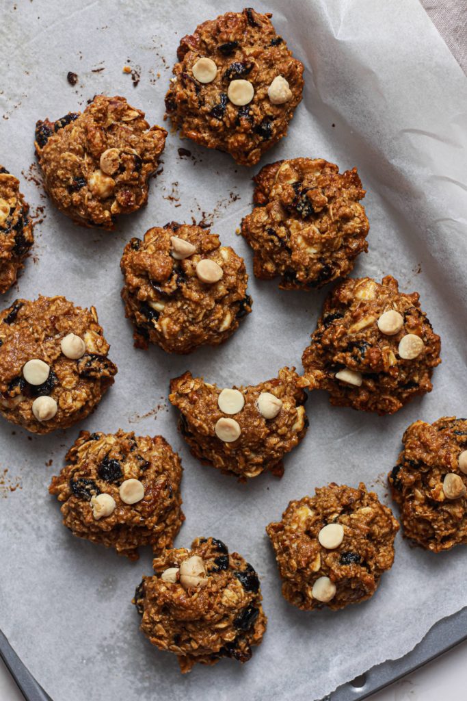 showing healthy white chocolate cranberry oatmeal cookies
