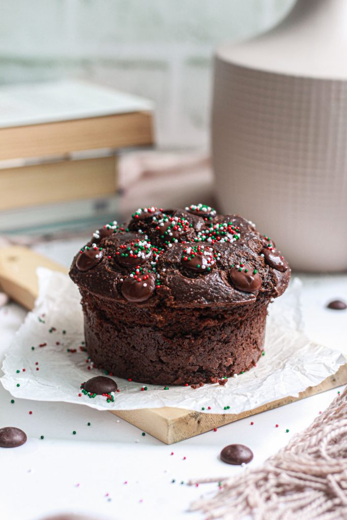 showing one serving chocolate muffin