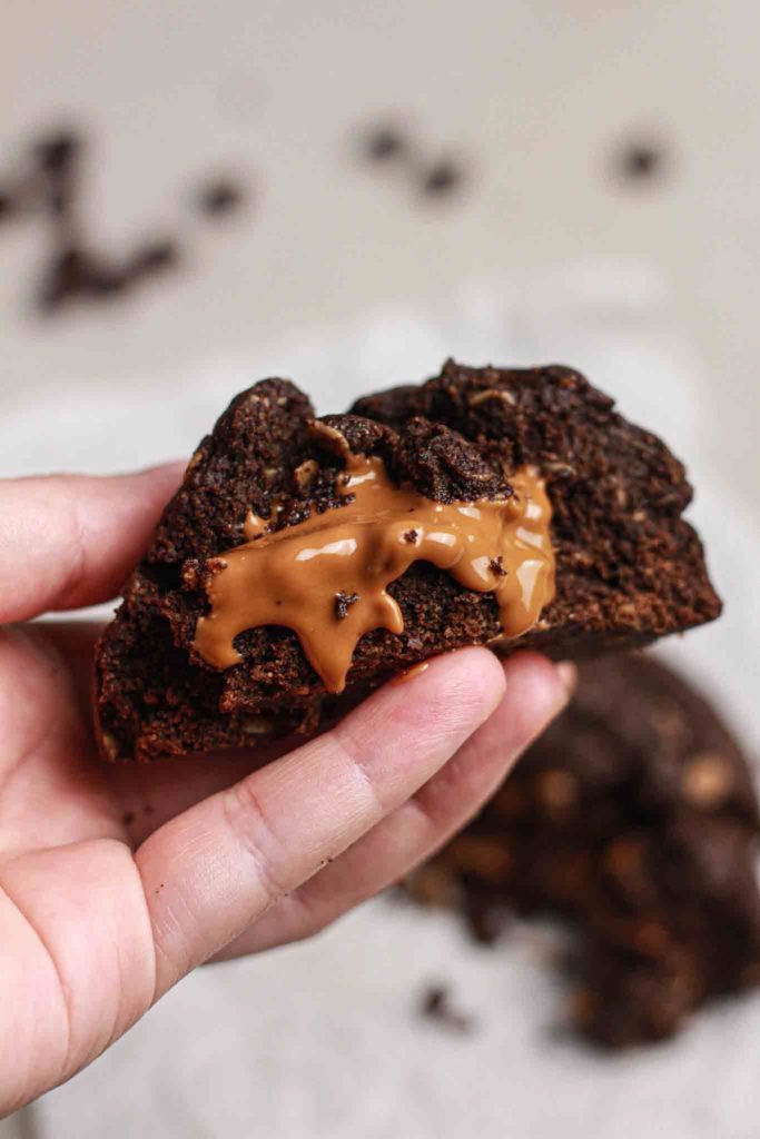 showing chocolate biscoff cookie close up