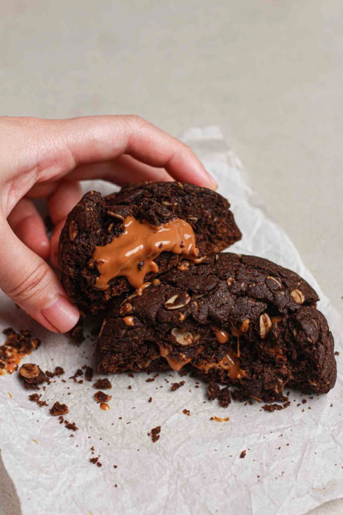 showing single serving chocolate biscoff cookie