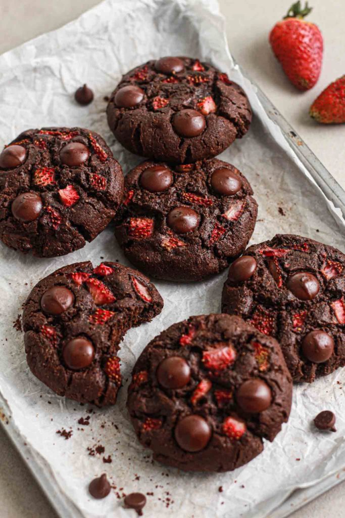 showing strawberry brownie oat cookies