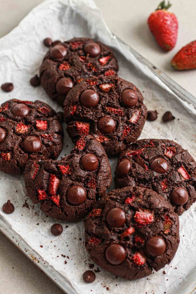 showing strawberry brownie oatmeal cookies