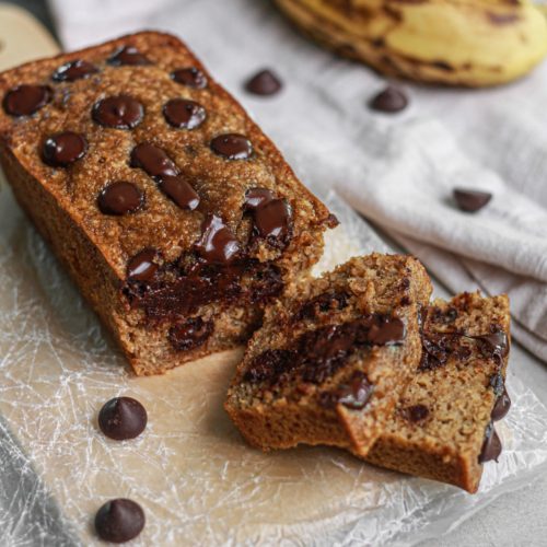 showing mini healthy chocolate chip banana bread in slices