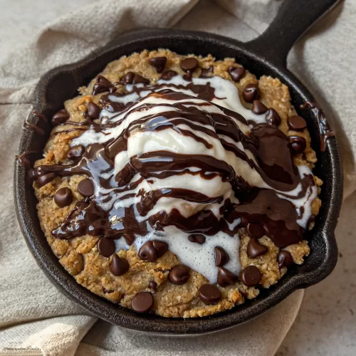 healthy chocolate chip skillet cookie