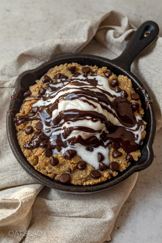 healthy chocolate chip skillet cookie