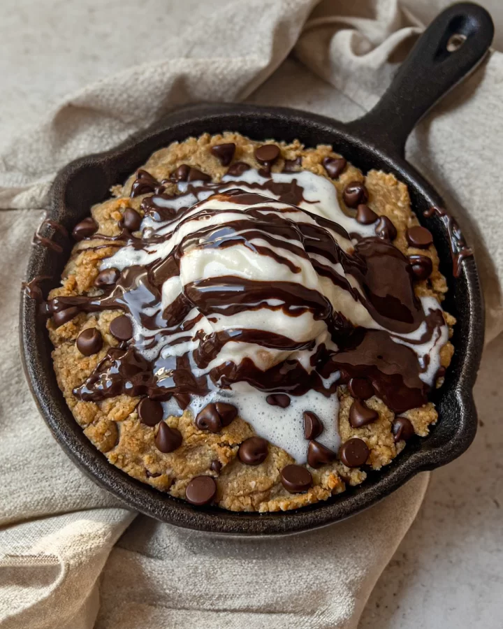 healthy chocolate chip skillet cookie