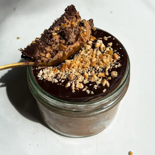 showing a spoonful of chocolate peanut butter mousse